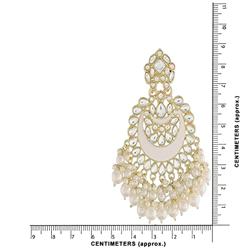18K Gold Plated Intricately Designed Traditional Meenakari Chandbali Earrings Glided With Kundans & Pearls - Wahe Jewels
