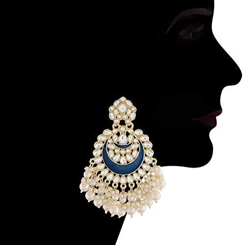 18K Gold Plated Intricately Designed Traditional Meenakari Chandbali Earrings Glided With Kundans & Pearls - Wahe Jewels