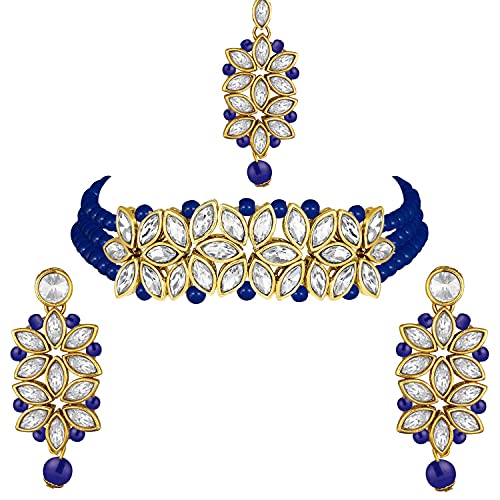 18k Gold Plated Kundan & Pearl Beaded Choker Set for Women/Girls - Wahe Jewels