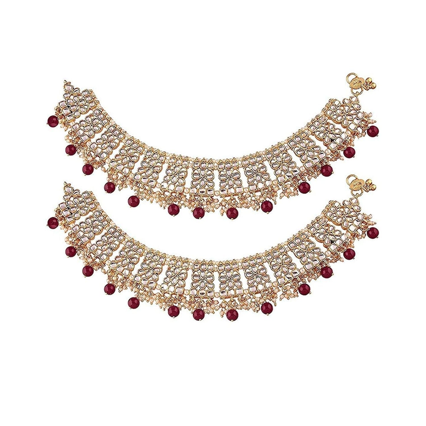 18k Gold Plated Bridal Kundan Pearl Anklets/Payal For Women - Wahe Jewels