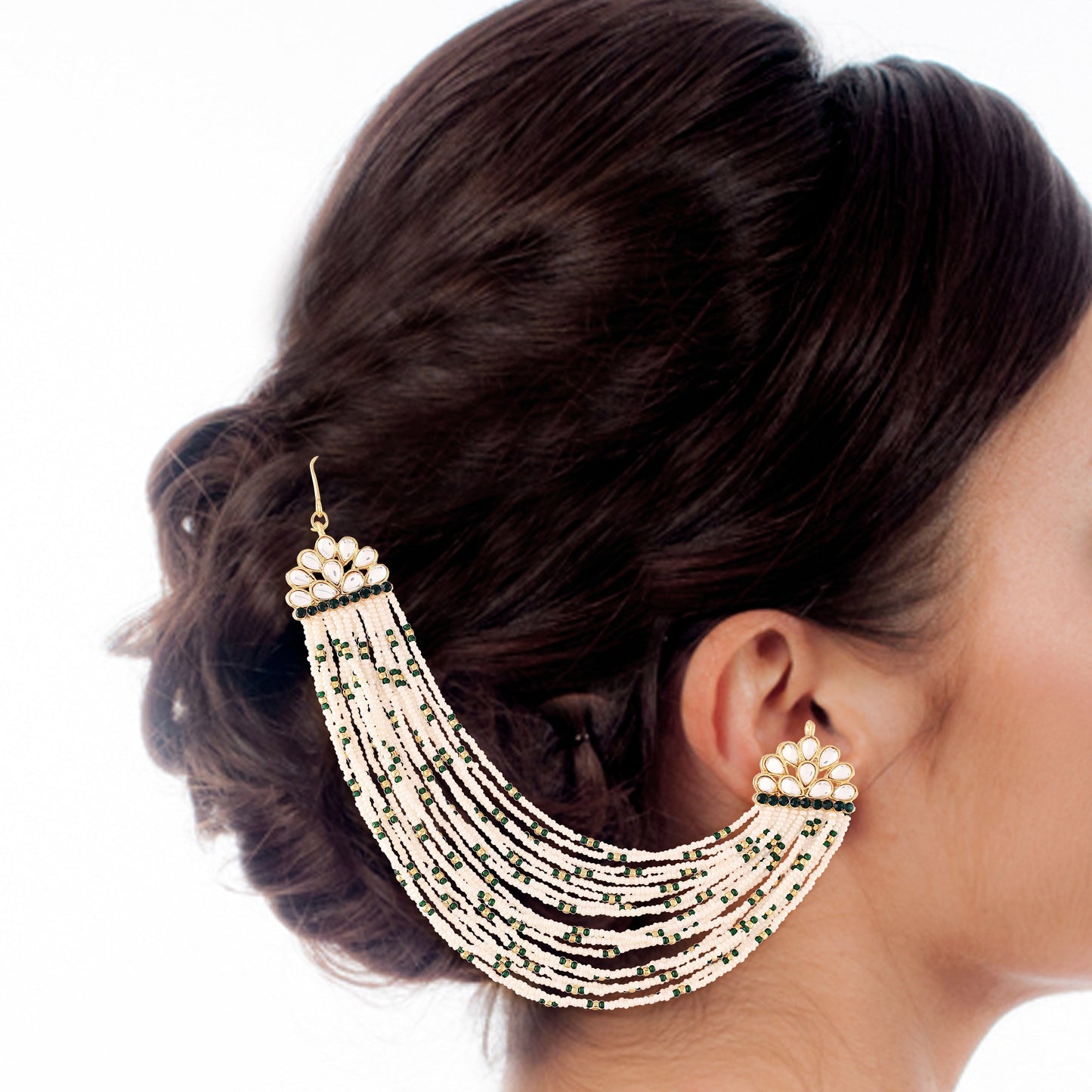18K Gold Plated Multi Strand Earring with Ear Chain Embellished With Pearl For Women/Girls - Wahe Jewels