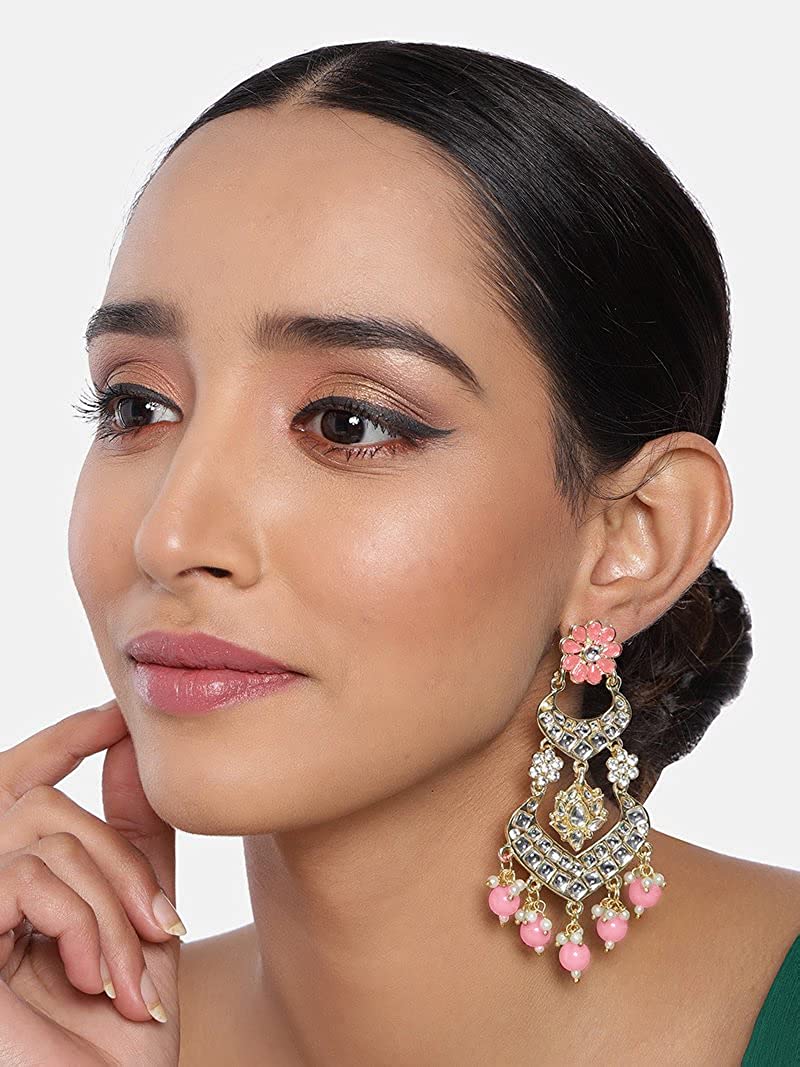 18K Alloy with Pearl Love Drop Earring for Women, Pink - Wahe Jewels