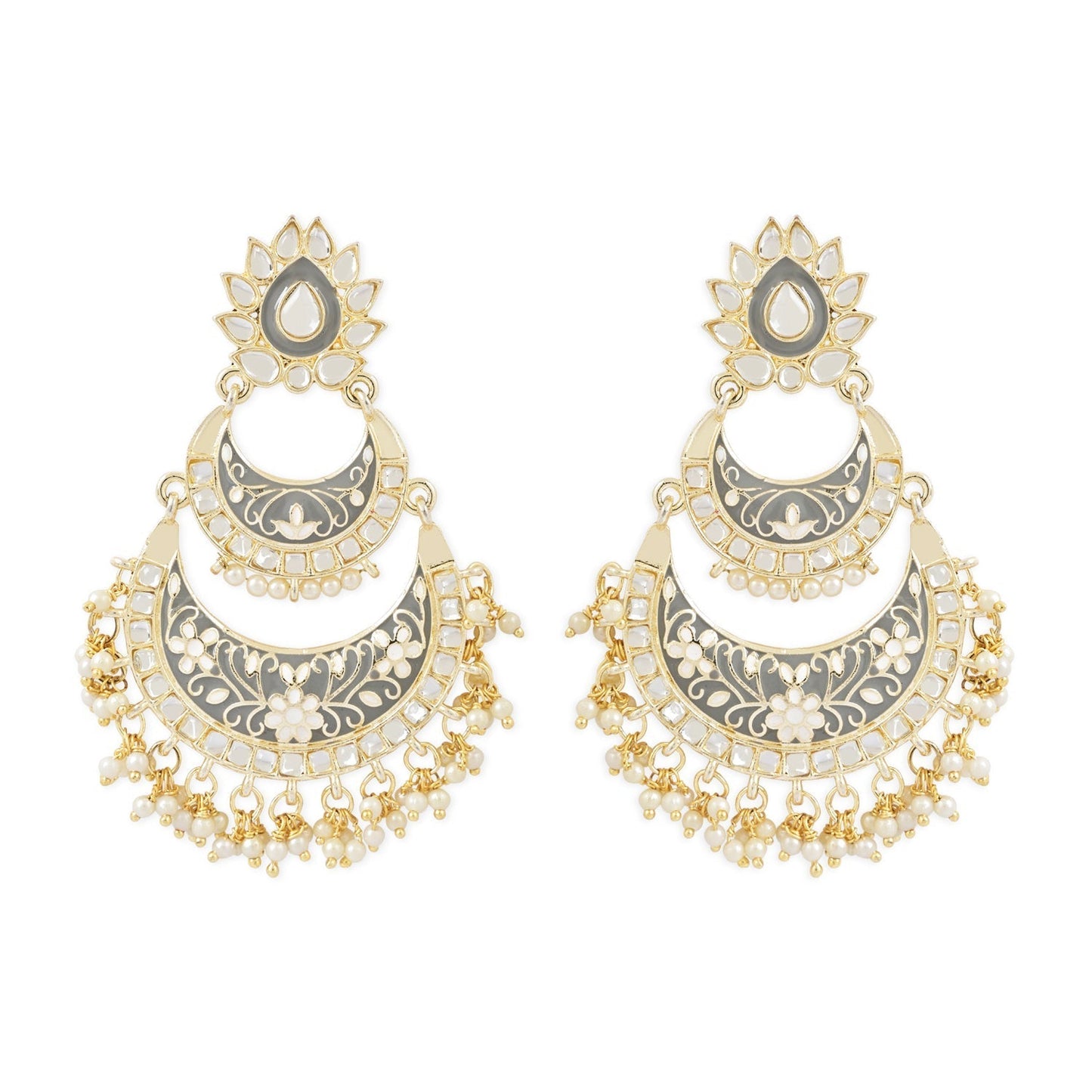 18K Gold Plated Intricately Designed Traditional Meenakari Earrings Glided With Kundans & Pearls - Wahe Jewels