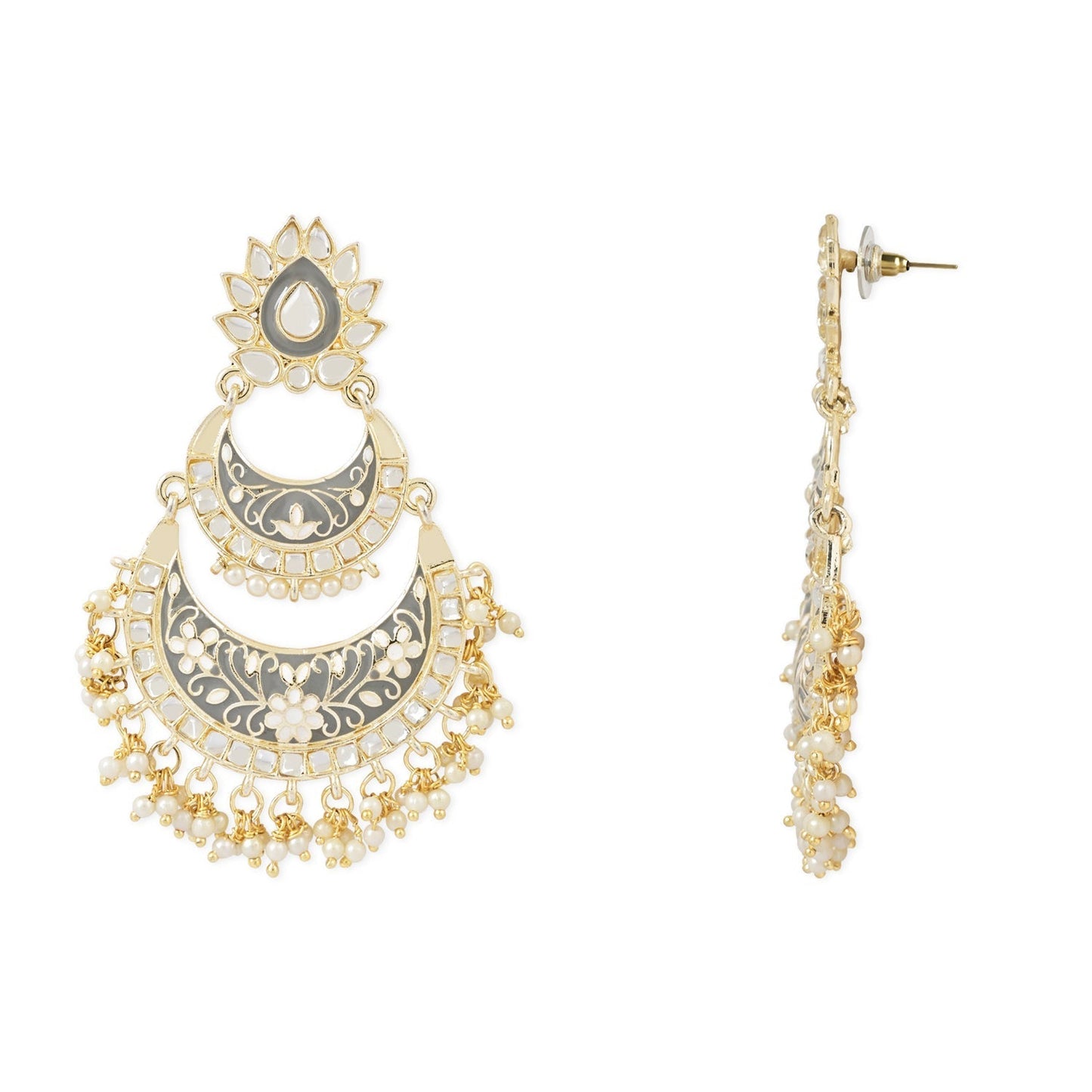 18K Gold Plated Intricately Designed Traditional Meenakari Earrings Glided With Kundans & Pearls - Wahe Jewels