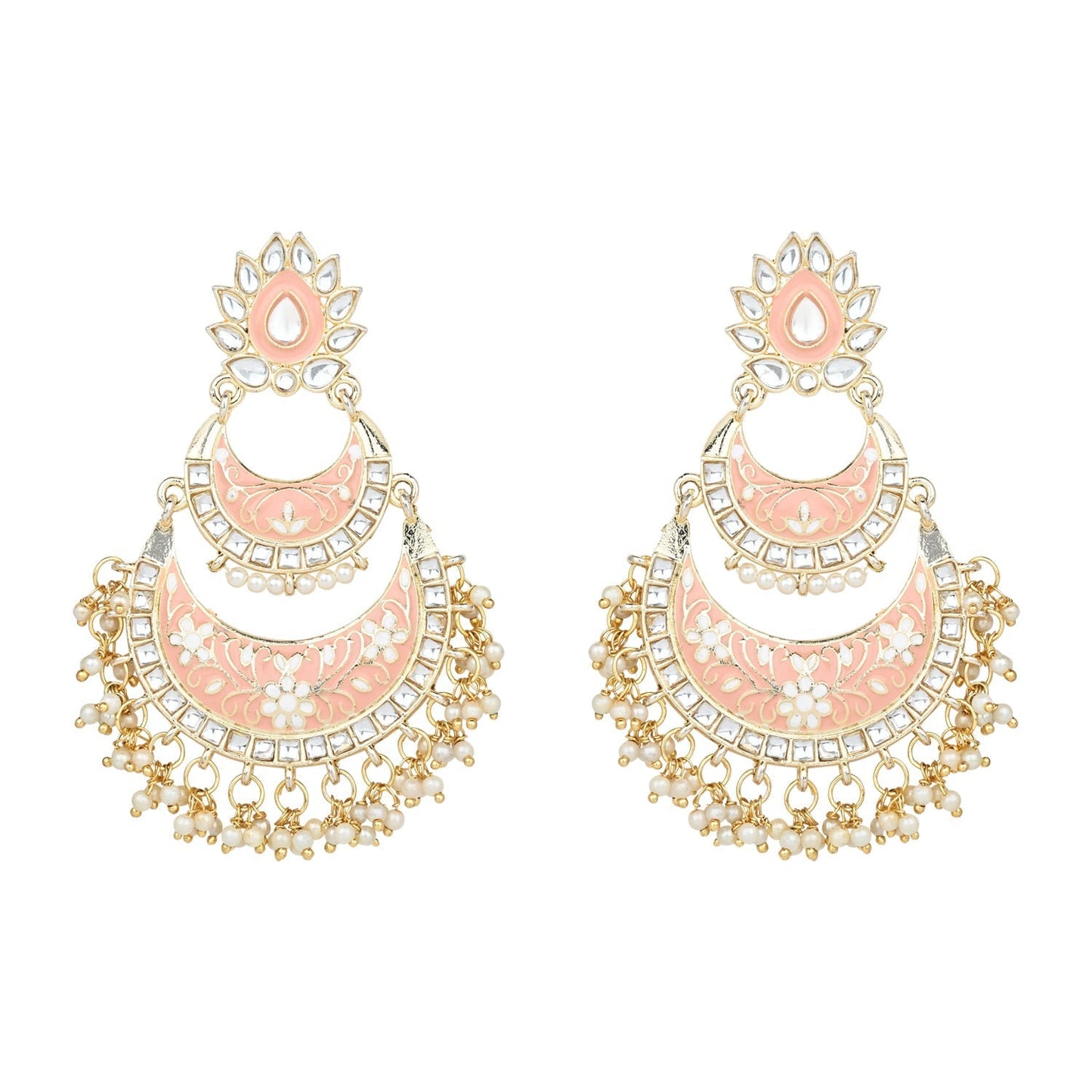 18K Gold Plated Intricately Designed Traditional Meenakari Earrings Glided With Kundans & Pearls - Wahe Jewels