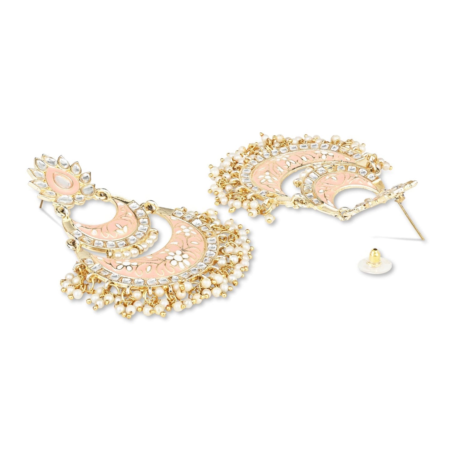 18K Gold Plated Intricately Designed Traditional Meenakari Earrings Glided With Kundans & Pearls - Wahe Jewels