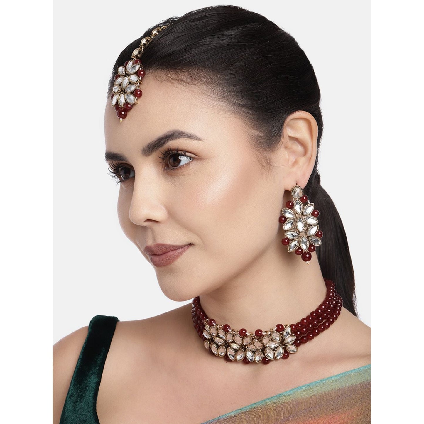 18k Gold Plated Kundan & Pearl Beaded Choker Set for Women/Girls - Wahe Jewels