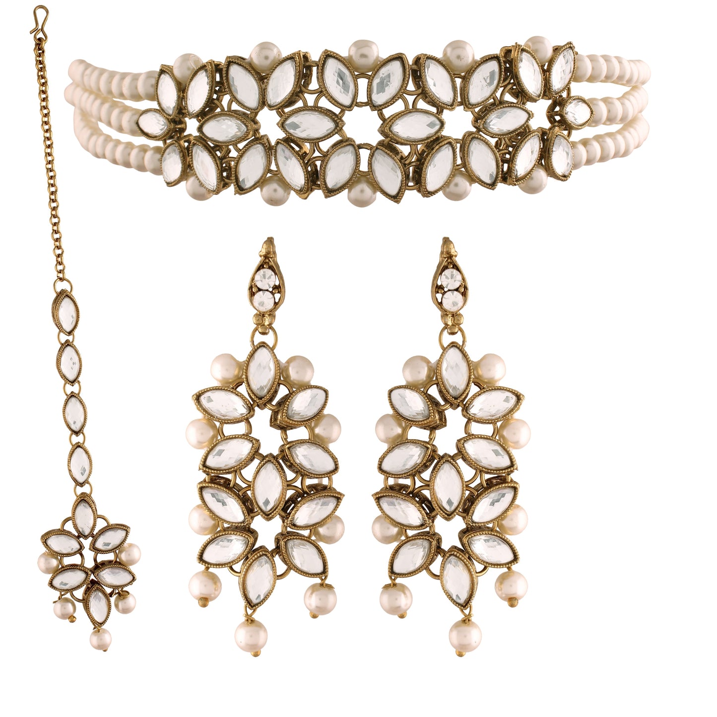 18k Gold Plated Kundan & Pearl Beaded Choker Set for Women/Girls - Wahe Jewels