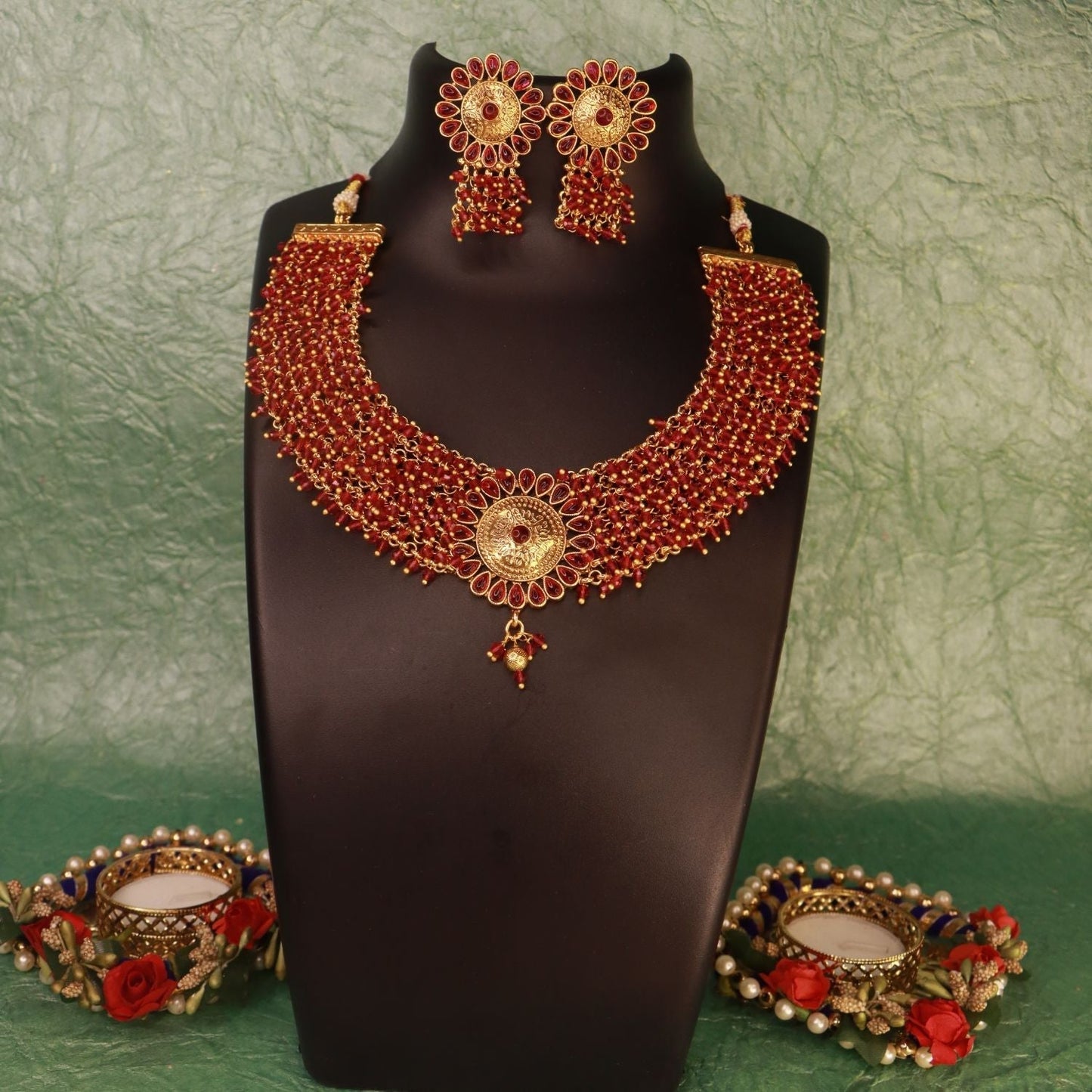 18K Gold Plated Brass Pearl Choker Necklace With Earrings for Women/Girls - Wahe Jewels