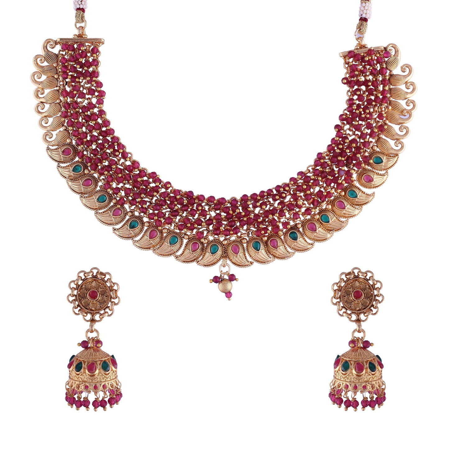 18K Gold Plated Brass Pearl Choker Necklace With Earrings for Women/Girls - Wahe Jewels