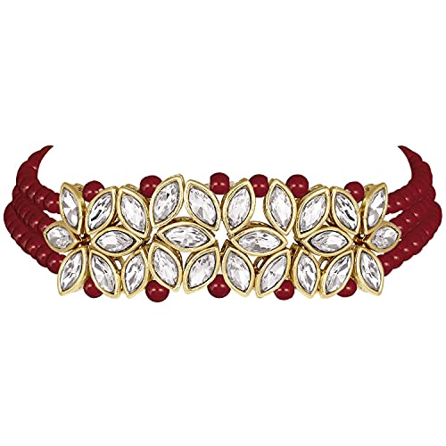 18k Gold Plated Kundan & Pearl Beaded Choker Set for Women/Girls - Wahe Jewels
