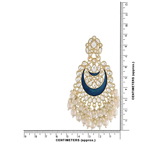 18K Gold Plated Intricately Designed Traditional Meenakari Chandbali Earrings Glided With Kundans & Pearls - Wahe Jewels