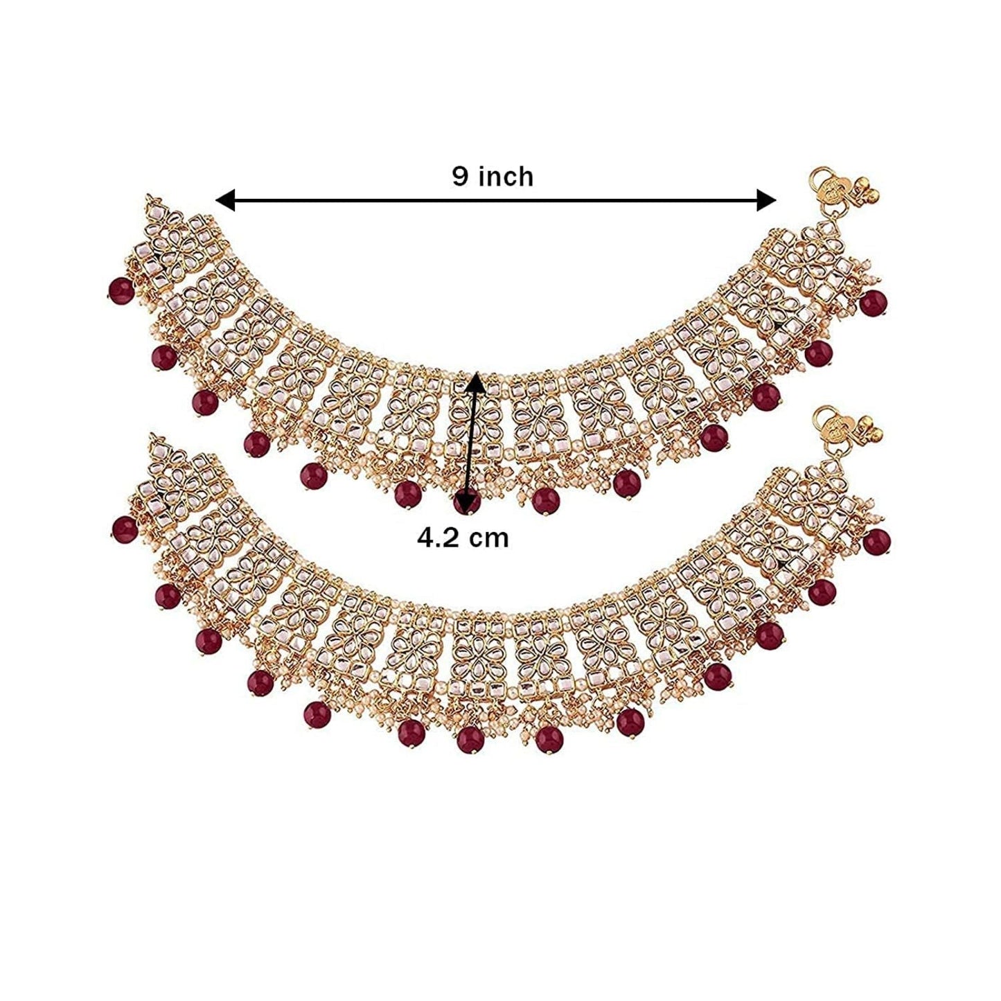18k Gold Plated Bridal Kundan Pearl Anklets/Payal For Women - Wahe Jewels