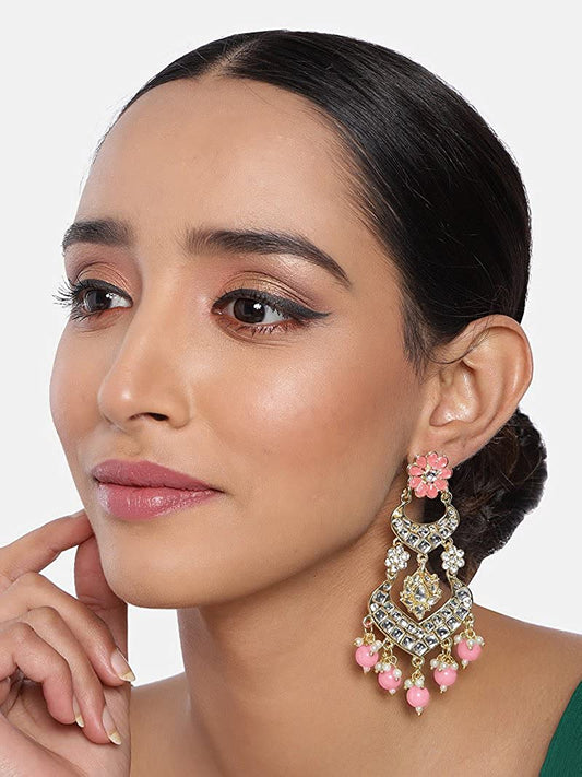 18K Alloy with Pearl Love Drop Earring for Women, Pink - Wahe Jewels