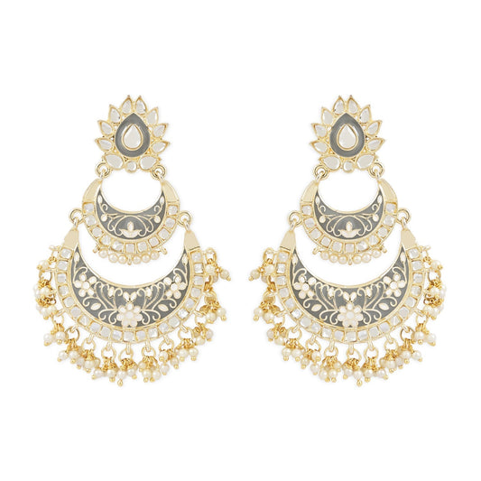 18K Gold Plated Intricately Designed Traditional Meenakari Earrings Glided With Kundans & Pearls - Wahe Jewels