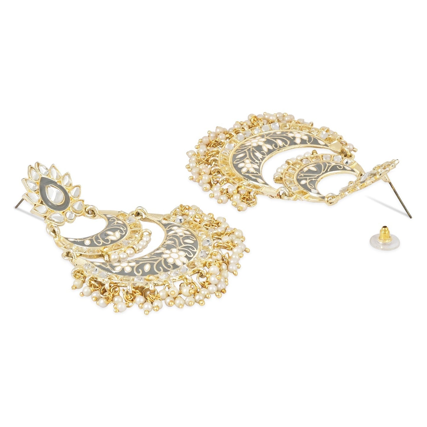 18K Gold Plated Intricately Designed Traditional Meenakari Earrings Glided With Kundans & Pearls - Wahe Jewels