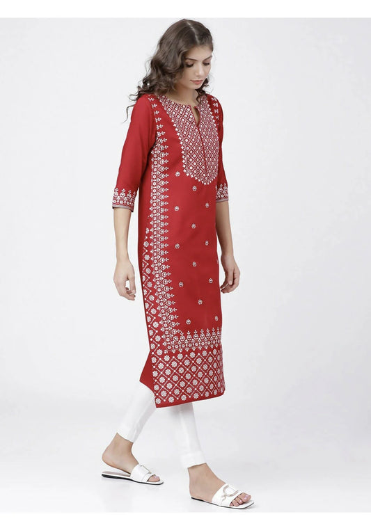 Cheera Women Stylish Hand Block Printed Cotton Blend Flared Kurta